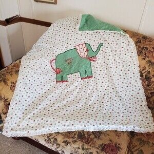 Handmade Baby Quilt Strawberries, Elephant, Gingham & Eyelet